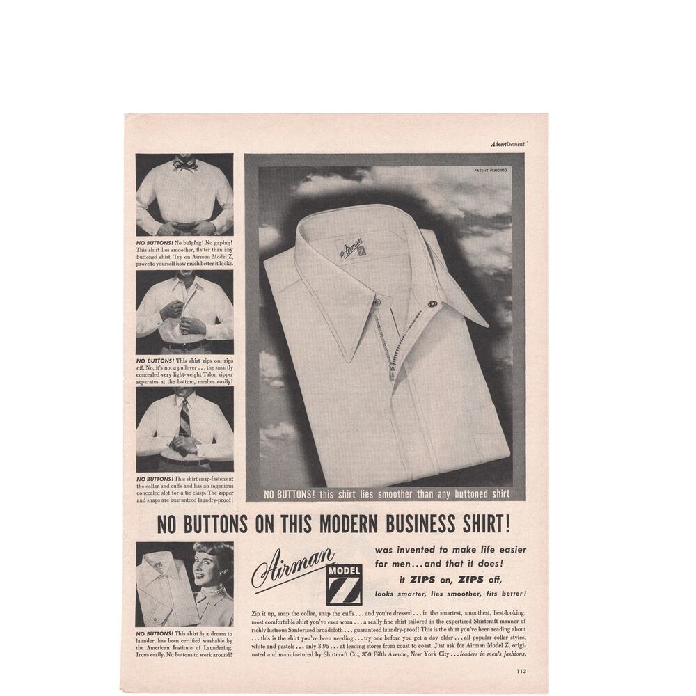 Shirtcraft Airman Model Z Men Shirt Magazine Advertisement 1950s Vintage Fashion
